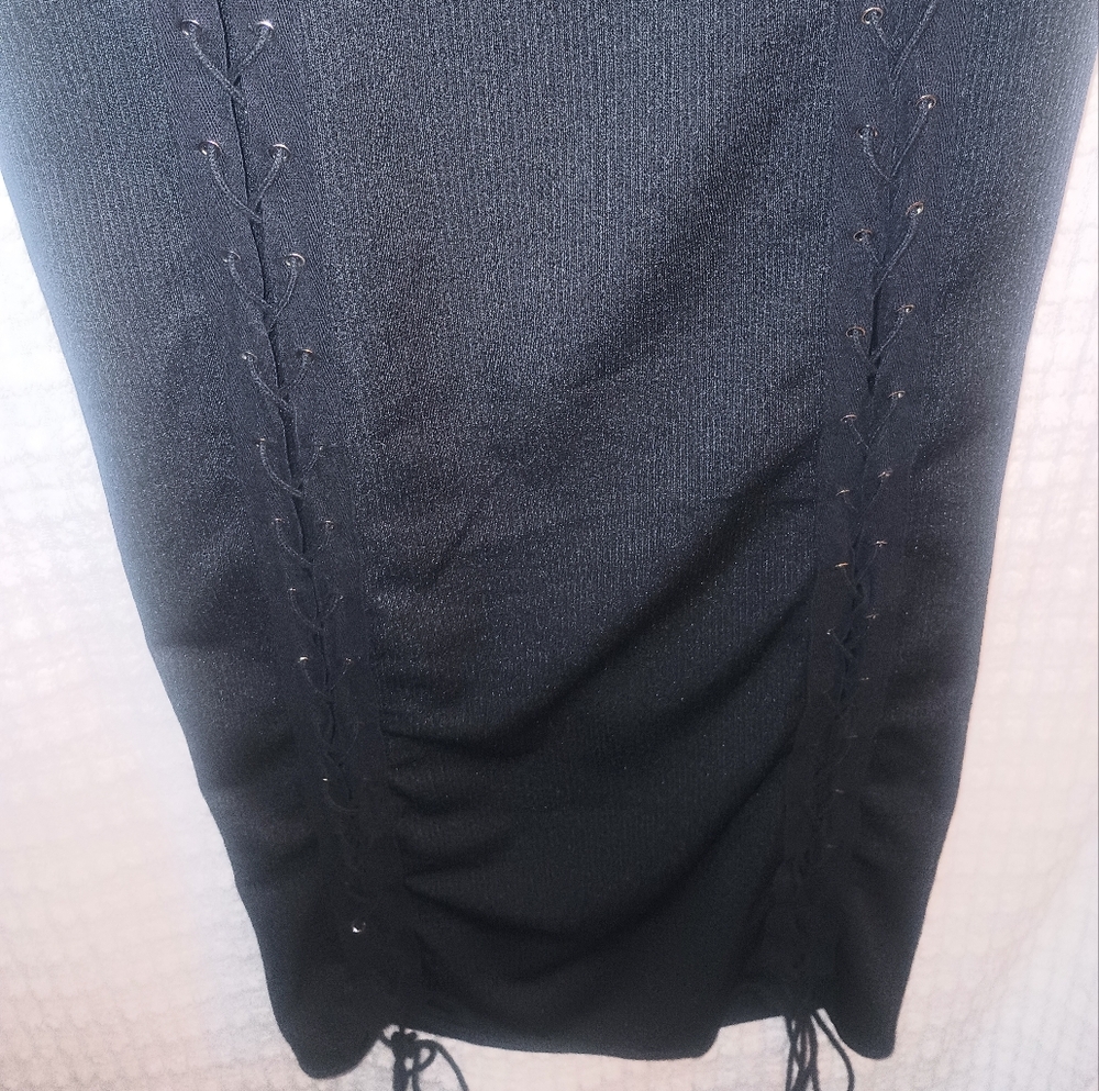 Sexy Double Lace Up Black Long Dress Maxi - Picture 4 of 8